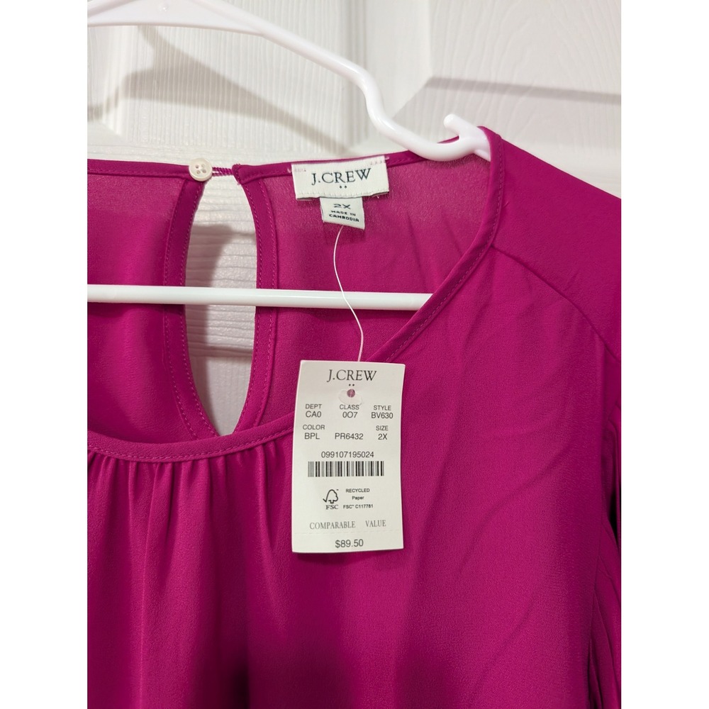 NWT, J. Crew Women's 2X, Pleated Long Sleeve Top, Fuchsia, Keyhole, Professional - Picture 3 of 6